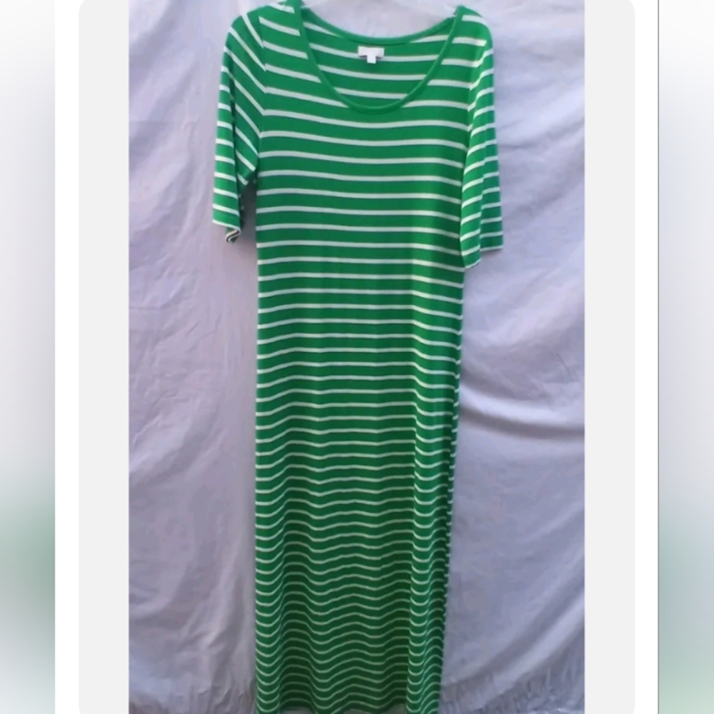 CHARMING CHARLIE Green & White Striped Maxi Dress Size S